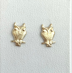 14kGF Owl Stud Earrings Sku#50-4
