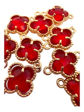 Ruby four leaf clover double ring crystal charm, SKU#M2142ruby