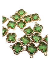 Green four leaf clover double ring crystal charm, SKU#M2142green
