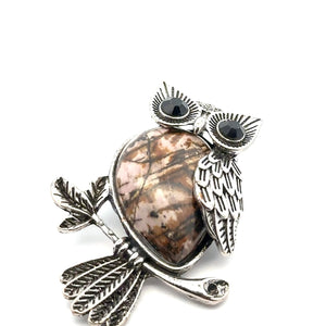 Owl shaped rhodochrosite stone pendant SKU#M2950blackvein