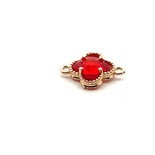 Red four leaf clover double ring crystal charm,SKU#M2142red