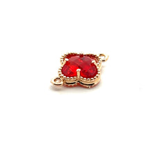 Red four leaf clover double ring crystal charm,SKU#M2142red