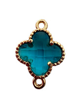 Blue four leaf clover double ring crystal charm, SKU#M2142blue