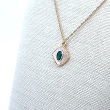 Gold Plated Diamond Shape With Emerald Rhinestone Charm, M441