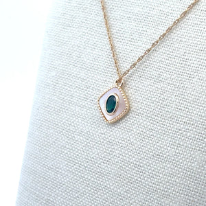 Gold Plated Diamond Shape With Emerald Rhinestone Charm, M441