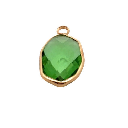 Green Oval Hexagon Charm, Gold Plated, Sku#M2139