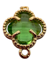 Green four leaf clover double ring crystal charm, SKU#M2142green