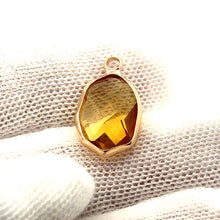 Champagne Yellow Oval Hexagon Charm, Gold Plated