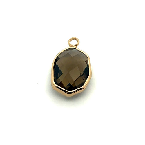 Champagne Brown Oval Hexagon Charm, Gold Plated, Sku#M2139