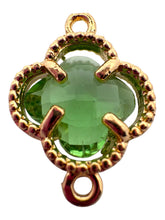 Green four leaf clover double ring crystal charm, SKU#M2142green
