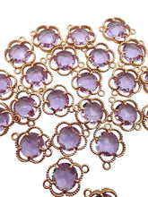 Purple four leaf clover double ring crystal charm, SKU#M2142purple