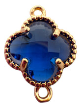 Dark blue double ring four leaf clover crystal charm, SKU#M2142Dblue