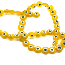 Flat 7.99mm round evil eye beads, SKU#M3167