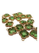 Green four leaf clover double ring crystal charm, SKU#M2142green