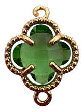Green four leaf clover double ring crystal charm, SKU#M2142green
