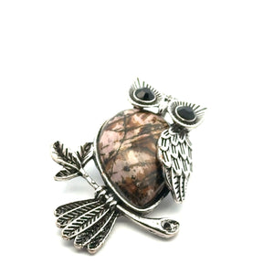 Owl shaped rhodochrosite stone pendant SKU#M2950blackvein