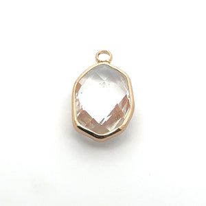 Clear Oval Hexagon Charm, Gold Plated, Sku#M2139