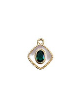 Gold Plated Diamond Shape With Emerald Rhinestone Charm, M441