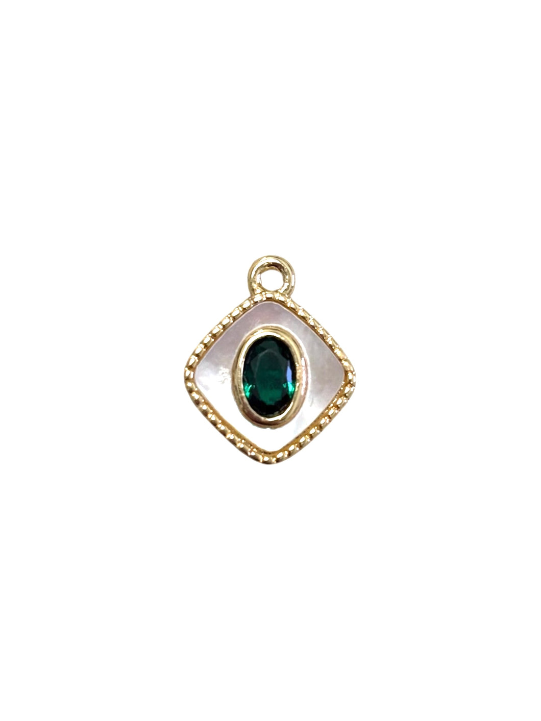 Gold Plated Diamond Shape With Emerald Rhinestone Charm, M441