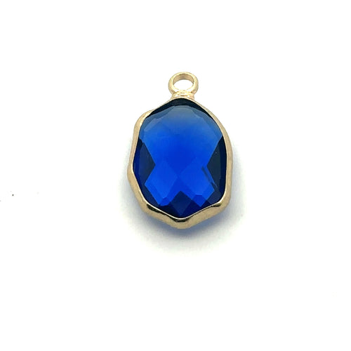 Royal Blue Oval Hexagon Charm, Gold Plated, Sku#M2139