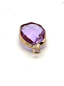 Purple Oval Hexagon Charm, Gold Plated, Sku#M2139