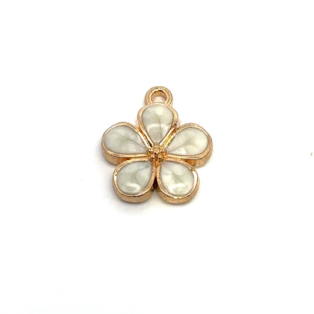 White Plumeria Charm, Gold Plated, Sku#M3210