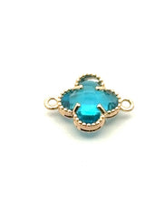 Blue four leaf clover double ring crystal charm, SKU#M2142blue