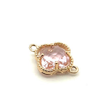 Pink four leaf clover double ring crystal charm, SKU#M2142pink