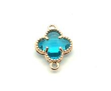 Blue four leaf clover double ring crystal charm, SKU#M2142blue