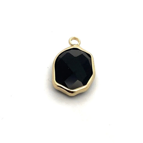 Black Oval Hexagon Charm, Gold Plated, Sku#M2139