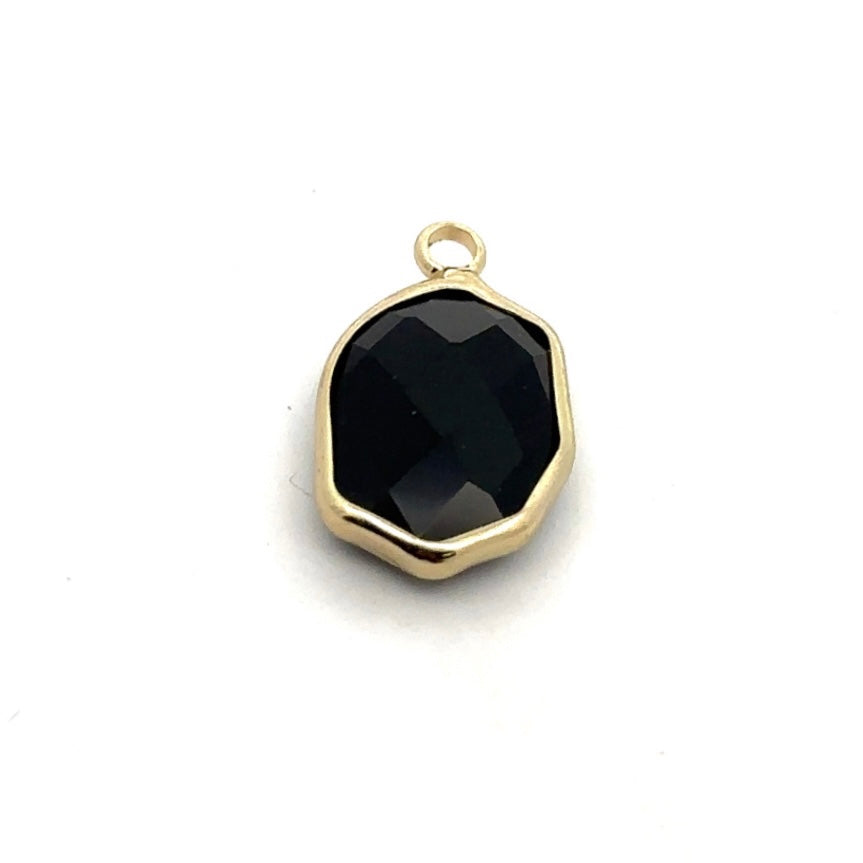Black Oval Hexagon Charm, Gold Plated, Sku#M2139