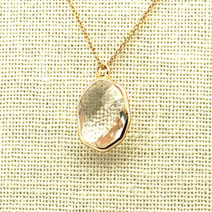 Clear Oval Hexagon Charm, Gold Plated, Sku#M2139