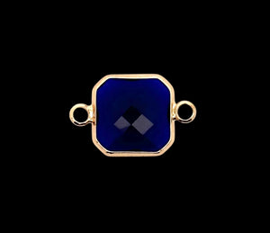 Royal Blue Square W/ Two Rings Charm, Gold Plated, Sku#M2145