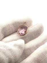Pink Oval Hexagon Charm, Gold Plated, Sku#M2139