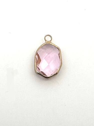 Pink Oval Hexagon Charm, Gold Plated, Sku#M2139