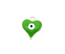Green Evil eye heart shape charm, silver plated,SKU#M3393