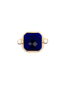 Royal Blue Square W/ Two Rings Charm, Gold Plated, Sku#M2145