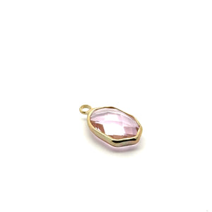 Pink crystal charm, 14K gold plated. SKU#M889