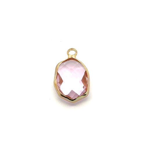 Pink crystal charm, 14K gold plated. SKU#M889