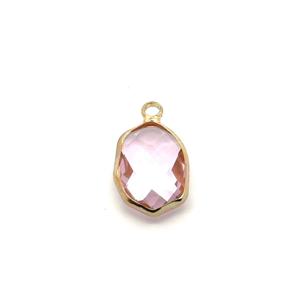 Pink crystal charm, 14K gold plated. SKU#M889