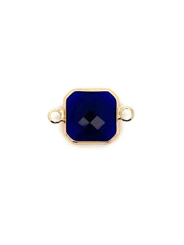 Royal Blue Square W/ Two Rings Charm, Gold Plated, Sku#M2145