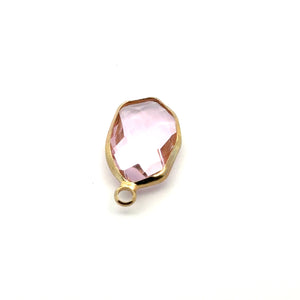 Pink crystal charm, 14K gold plated. SKU#M889