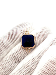 Royal Blue Square W/ Two Rings Charm, Gold Plated, Sku#M2145