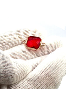 Ruby Square Charm, Gold Plated, Sku#M2145