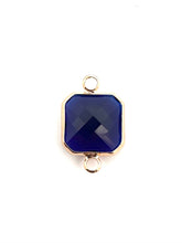 Royal Blue Square W/ Two Rings Charm, Gold Plated, Sku#M2145