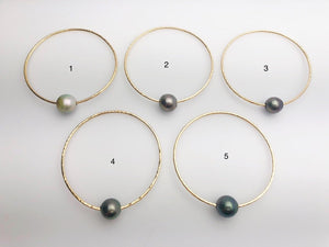 14K Gold Filled Single Tahitian Pearl Bangle Bracelets - Size Large - 13-14mm Pearls (787 No. 1-5)