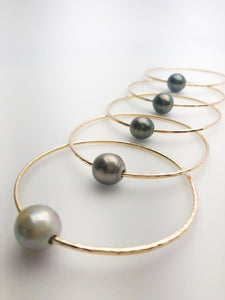14K Gold Filled Single Tahitian Pearl Bangle Bracelets - Size Large - 13-14mm Pearls (787 No. 1-5)