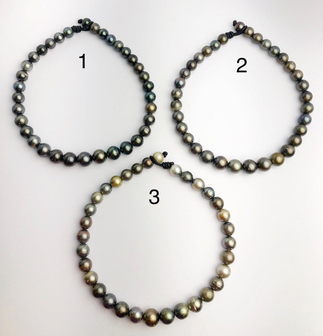 BIG 16mm Round Tahitian Pearl Necklace on Leather Cord, 12 - 16mm (286)