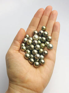 Pistachio Tahitian Natural color, Loose Pearls, Round, 9mm - 11.9mm, AAA Quality, Green Tahitian Pearls