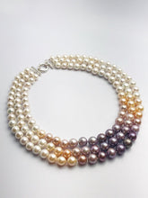 Edison Pearl Triple Strand Necklace, Natural Color, 10-13mm
